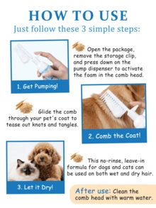 GJYC PET Bàn chải xốp gỡ rối lông thú cưng 2 trong 1 kèm dầu xả không cần xả - Dụng cụ chải chuốt thú cưng không mùi, gỡ rối chuyên nghiệp cho chó và mèo. - trắng - Xem 6