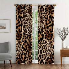2pcs Leopard Print Curtains, Featuring A Wild Animal Print Pattern, 2D Flat Printing, And Light Filtering; Suitable For Living Rooms And Bedrooms. - Multicolor - View 1