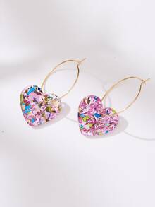 1件奢华心形亮片亚克力吊坠项链，适合婚礼佩戴 - 粉色 - 查看 3