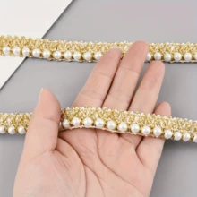 36 pulgadas de elegante cinta de satén lujosa bordada con encaje de perlas doradas, densamente decorada con perlas, adecuada para manualidades de costura y decoración del hogar, accesorio de tela versátil y fácil de usar - Multicolor - Ver 6