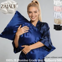 ZAJAUE 2er Pack 100% Seiden-Kissenbezüge für Haar und Haut, beidseitig 19 Momme Grad 6A+ Maulbeerseide Kissenbezüge mit verdecktem Reißverschluss, weich & glatt, kühlend, perfektes Geschenk für Familie oder Freunde (ohne Kern) - marineblau - Übersicht 1