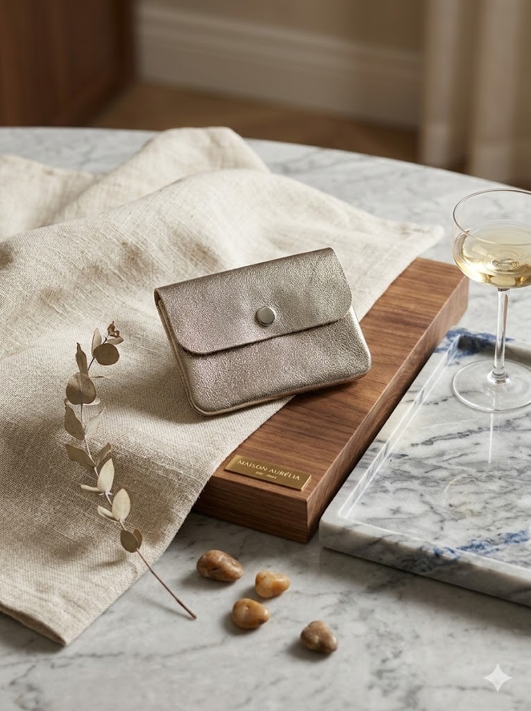 petit portefeuille en cuir véritable de fabrication italienne - Bronze - Voir 1