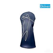 1件极简线条艺术人像刺绣高尔夫球杆套，防水PU防刮，优雅高尔夫球场保护套 - 黑色 - 查看 3