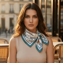 Women's Large Square Satin Scarf 90x90 Chic Polyester Printed - Mint Green - View 2