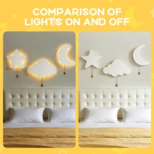 1pc/2pcs Children LED Cloud Shaped Wall Lamp Night Light, Floating Night Light With Chain, Multiple Patterns Available Such As Butterfly, Star, Moon, Soft Yellow Light, Suitable For Baby Room, Boys/Girls Room, Kids Bedside Lamp (Batteries Not Included) - Battery Model - View 8
