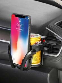 Soporte para taza de coche multifunción, soporte ajustable para taza y teléfono de la rejilla de ventilación, se adapta a teléfonos de hasta 7.2 pulgadas y botellas de 7.5 cm, operación con una sola mano - Soporte para teléfono - Ver 4