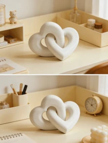 White Heart-Shaped Knot Sculpture, Modern Geometric Interwoven Heart Sculpture, Desktop Decor, Small Round Statue, Home Decor, Bookshelf, Coffee Table, Bookcase Decoration, Gift - Multicolor - View 7