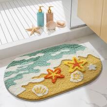 1 pièce Paillasson doux et durable, lavable, avec un design mignon de vague océanique. Convient pour la chambre, la salle de bain, la décoration thème plage, l'entrée, la cuisine, le bureau, la buanderie, cadeau - Multicolore - Voir 4