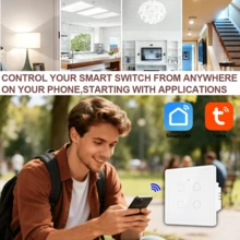 EU Standard No Neutral/Zero-Fire Wire Universal WiFi Smart Wall Light Switch 2.5D Plastic Frame Design 1/2/3/4 Gang Options Compatible With Alexa Voice Control APP Remote Timer & Countdown Touch Backlight No Rewiring Needed LED/Incandescent Compatible 10-400W Per Gang Flame Retardant PC+Glass Panel Device Sharing - Multicolor - View 5