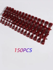 150pcs Short Almond-Shaped Nail Stickers - Burgundy, Autumn Fake Nails, Perfect Fit, Valentine's Day Gift, Nail Art Supplies - Burgundy - View 4