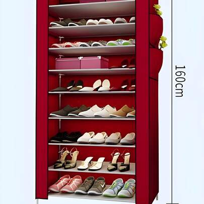 1 Pieza de Zapatera Con Cubierta de Tela, 9 Niveles, Estructura de Metal, al Azar