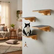 Prateleiras Para Gatos Tam M 4pçs MDF 15mm REFORÇAFO Já Montados Com Carpete Aniderrapante Gatificação Playground Para Gato - Chumbo - Visão 7