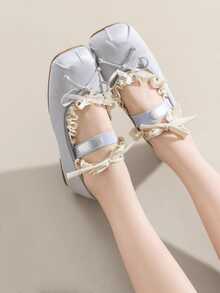 1/2 双春夏蝴蝶结系带芭蕾玛丽珍平底鞋配饰短袜 - 彩色 - 查看 3