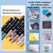 Bộ 12/24 bút dạ acrylic màu, bút mực lỏng đầu mềm, dễ sử dụng, thích hợp cho thủ công mỹ nghệ, vẽ trên thủy tinh, đá, gốm sứ, kim loại, vải bố, vải, trứng, vẽ trên đá và các sản phẩm thủ công DIY. - 12 màu - Xem 6