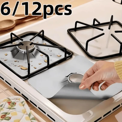 6/12片装加厚燃气灶垫 - 超大不粘锅保护垫，适用于燃气灶/电磁炉、烤箱、电陶炉、洗碗机，黑色（10.6x10.6英寸），统一设计，现代厨房用品，结构坚固，专业厨师使用