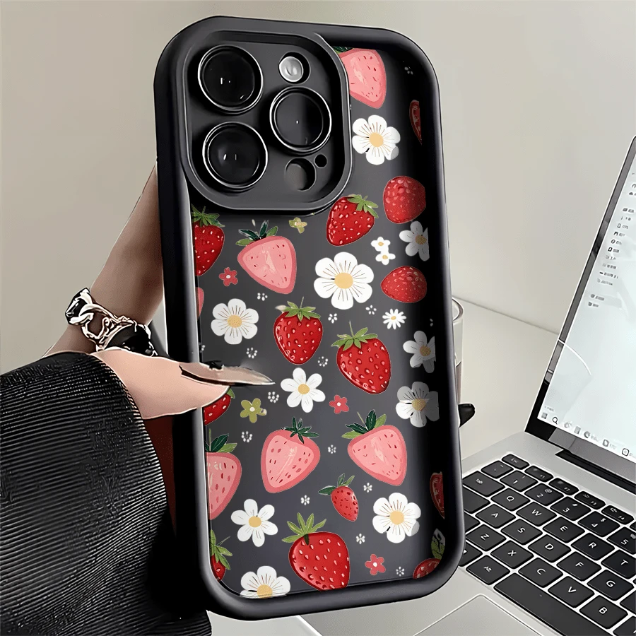Esta refrescante funda para teléfono con estampado de fresas y flores es compatible con Apple 16E/15/14/13/12/11/PRO/PLUS/PROMAX/MINI, S/A/M/NOTE, S/G/EDGE/E, Transition Spark/HANTOM/CAMON/INFINIX, Honor 400/PLAY/X/Y, OPPO Reno/A/F, 14/Redmi/POCO/NOTE y otros modelos. Está hecha de TPU transparente, sencillo, elegante y duradero. Es una opción ideal para San Valentín, Halloween, Navidad, uso personal o como regalo. - Negro - Ver 1