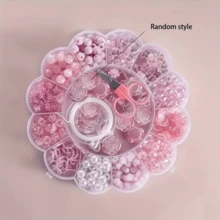 13-Compartment Cute Beads Jewelry Making Kit, 13 Styles Included, Contains Thread, Scissors, For Making Bracelets, Earrings, Necklaces, Phone Straps, Keychains And Other Handicrafts - 13 Pink Squares - View 6