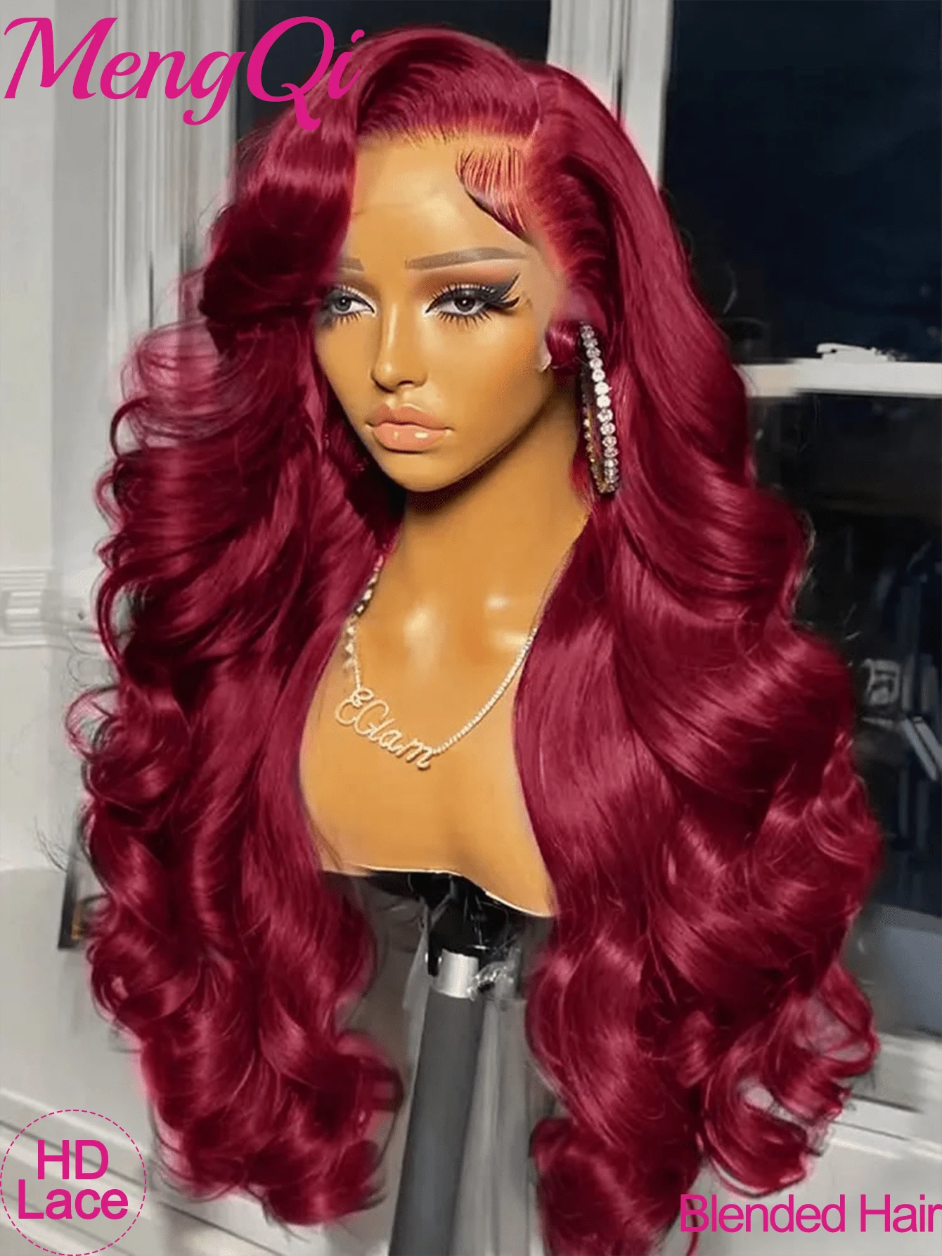 200% 密度蕾丝前假发，人发混纺，自然波浪，透明巴西原生发假发，13x4、5x5、13x6 蕾丝前假发，人发混纺，预先拔毛，带婴儿绒毛，女士款，酒红色，8-34 英寸