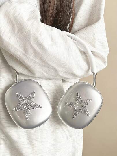 1pc Glitter Star 3D Rhinestone Earphone Case, Suitable Compatible With Apple Max Headphones, Soft Full Coverage Protective Case For Women, Apple Max Wireless Bluetooth Headphones