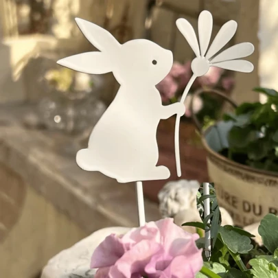 White Acrylic Rabbit Silhouette Garden Decor, Animal Planter Pot Patio Balcony Potted Plant Accessory