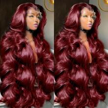200% 密度蕾丝前假发，人发混纺，自然波浪，透明巴西原生发假发，13x4、5x5、13x6 蕾丝前假发，人发混纺，预先拔毛，带婴儿绒毛，女士款，酒红色，8-34 英寸 - SBUG - 查看 8