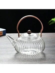 Ấm trà thủy tinh hình quả bí ngô kẻ sọc, làm bằng thủy tinh borosilicate, có tay cầm bằng gỗ óc chó và khung xách. Bộ lọc trà thủy tinh dung tích lớn. - Nhiều màu - Xem 5