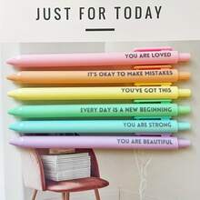 6pcs Colorful Inspirational Neutral Pens, Black Ballpoint Ink With Cute Rubber Grip, Suitable For Journals - Sets - View 3