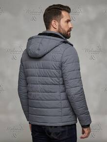 Men's Lined Thermal Jacket/Bobby Jacket, Nylon, With Removable Hood - Grey - View 4