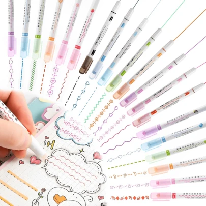 6 bolígrafos con borde de tinta ondulada fluorescente, aptos para proyectos DIY y marcado curvo, uso versátil para la escuela y la oficina, colores aleatorios, patrones creativos de vuelta al colegio, fiesta, regalo de cumpleaños, recompensa, regalo de Año Nuevo