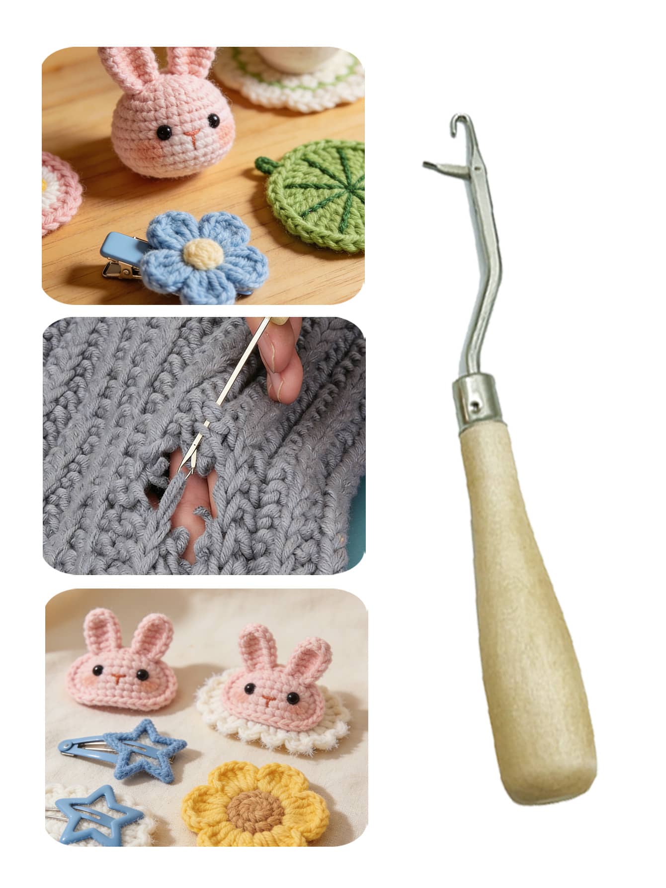 Jarum Rajut Kait dengan Gagang Kayu dan Ujung Halus, Jarum Rajut Ergonomis, Cocok untuk Memperbaiki Sweater, Membuat Boneka, Kerajinan DIY, Proyek Kerajinan Tangan Musim Panas dan Hadiah Liburan, Alat Ramah untuk Pemula - Merajut lidah - View 1