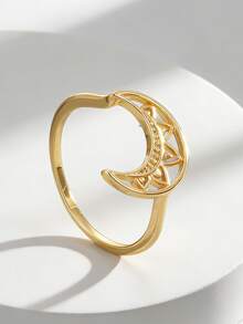Charm-In 镂空月亮 18K 镀金戒指 | 精致波西米亚风星空时尚戒指 | 适合叠戴和日常佩戴 - 金色 - 查看 5