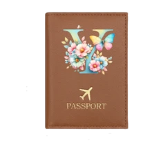 1个A-Z字母护照套，PU皮革旅行护照夹，飞机图案，粉色护照夹，护照夹，护照钱包，信用卡夹，身份证件夹，结婚礼物，蝴蝶首字母，商务旅行、毕业、返校旅行配件 - 棕色 - 查看 26