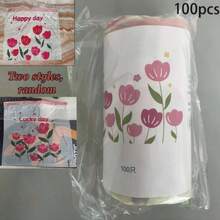 100 piezas Bolsas de basura con cordón con estampado de tulipanes, bolsas de basura de plástico grueso, adecuadas para la cocina, el hogar, el dormitorio - 100 piezas - Ver 8