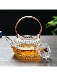 Ấm trà thủy tinh hình quả bí ngô kẻ sọc, làm bằng thủy tinh borosilicate, có tay cầm bằng gỗ óc chó và khung xách. Bộ lọc trà thủy tinh dung tích lớn. - Nhiều màu - Xem 6
