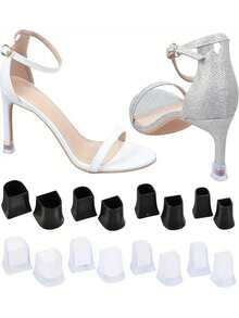 1双高跟鞋硅胶鞋套，降噪防滑，高跟鞋鞋头保护套，细高跟鞋鞋跟套 - 黑色 - 查看 1