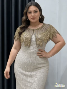 亮片串珠复古涤纶网纱披肩，适合婚礼、宴会、派对 - 可水洗的迷人配饰，宴会礼服，复古优雅，亮片装饰斗篷 - 多色 - 查看 15