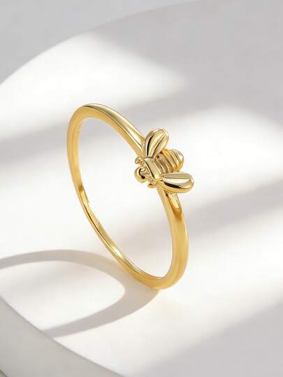 Charm-In Anillo con forma de abeja chapado en oro de 18K | Anillo de moda delicado de la naturaleza para mujeres | Perfecto para atuendos primaverales y uso diario