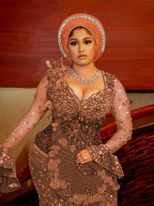 1件装女士纯色多层水钻装饰尼日利亚婚礼头巾，奢华闪亮头巾帽，适合节日、派对、送礼 - A - 查看 19