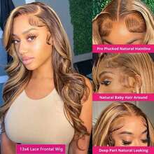 Honey Blonde Ombre Lace Front Wig Human Hair Highlight Body Wave Lace Front Wigs Human Hair Pre Plucked 200 Density Wig 5X5 13X4 HD Lace Frontal Wig For Women 4/27 Colored 28 Inch - S4/27 - 查看 2