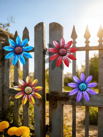 1/4 bông hoa kim loại nhiều màu sắc, thích hợp trang trí vườn, tường, hiên nhà, sân, hàng rào, treo ngoài trời, trang trí tiệc, vật dụng làm vườn lý tưởng, quà tặng Ngày của Mẹ, quà tặng ngày lễ chủ đề hoa.