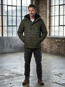 Men's Lined Thermal Jacket/Bobby Jacket, Nylon, With Removable Hood - Army Green - View 6