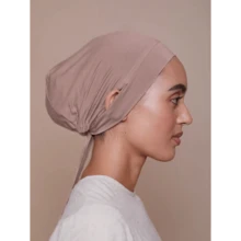 1pc Women Solid Color Silk-Like Rayon Embedded Drawstring Adjustable Headwrap Liner Hijab, Suitable For Daily Wear Abaya Accessories Breathable Under Cap Women Veil - Màu be - Xem 2
