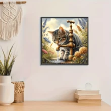 1件装新款猫咪饮水主题钻石画套装，5D圆形水晶钻石马赛克DIY工艺品，适合制作手工礼物，装饰客厅、卧室、圣诞节、复活节、情人节、宰牲节、父亲节、母亲节、婚礼等场合，不含画框 - 查看 11