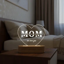 1 個 MOM Love 壓克力夜燈，桌面裝飾夜燈，母親節，可客製化愛心形狀燈，可客製化文字燈，個性化可愛生日禮物，節日禮物，臥室夜燈，母親節禮物，妻子/母親禮物 - 黃光 - 查看 3
