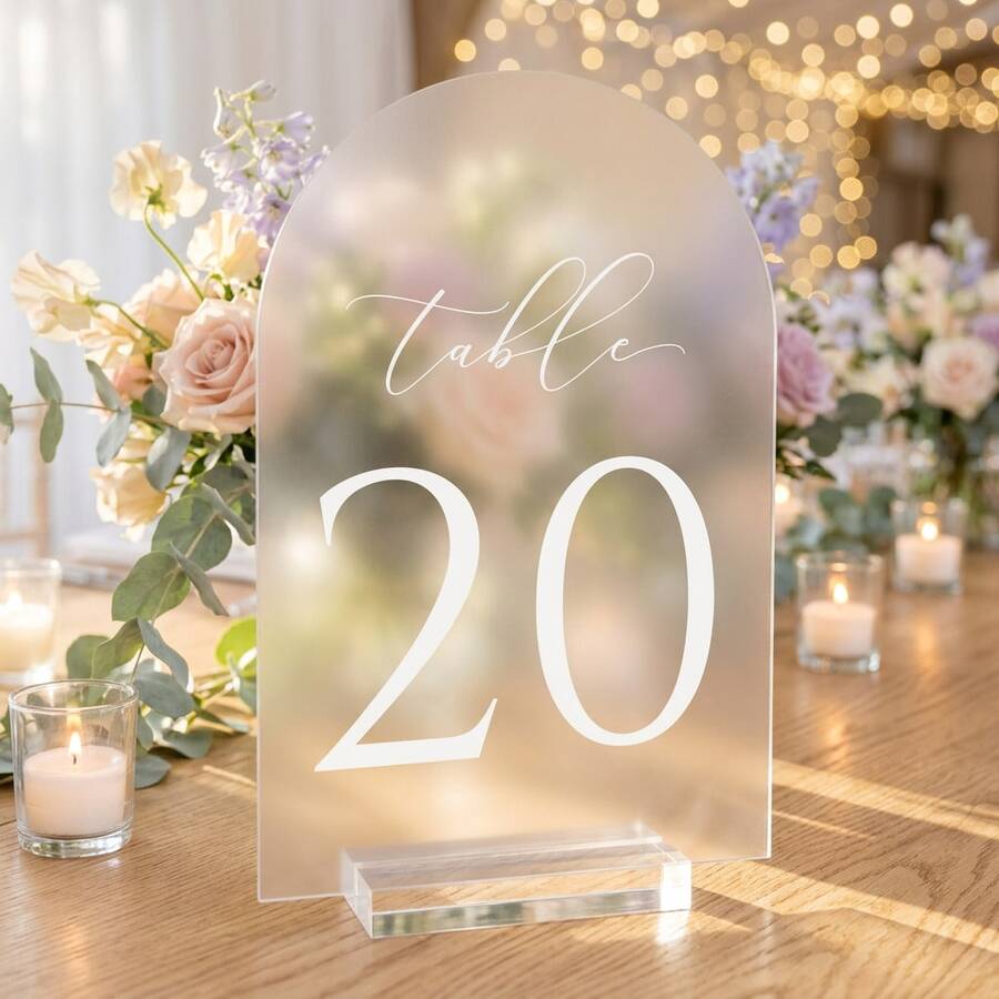 Acrylic Curved Frosted Table Number Plates-Modern Minimalist Wedding & Event Decor For Parties Weddings Celebrations
