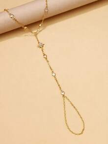 1pc Silver Star Linked Finger Chain Bracelet Ring Set, Summer Elegant Rhinestone Jewelry, Jewelry Women, Summer, Bracelets For Women - 銀色 - 查看 2