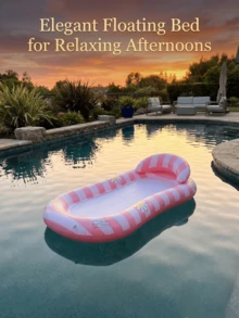 Estilo de vacaciones fresco y dulce, patrón de rayas verticales rosa y blanco con estampado de pequeñas margaritas, que irradia un ambiente juvenil y veraniego, el compañero perfecto para fiestas en la piscina - flotador de natación - Ver 6