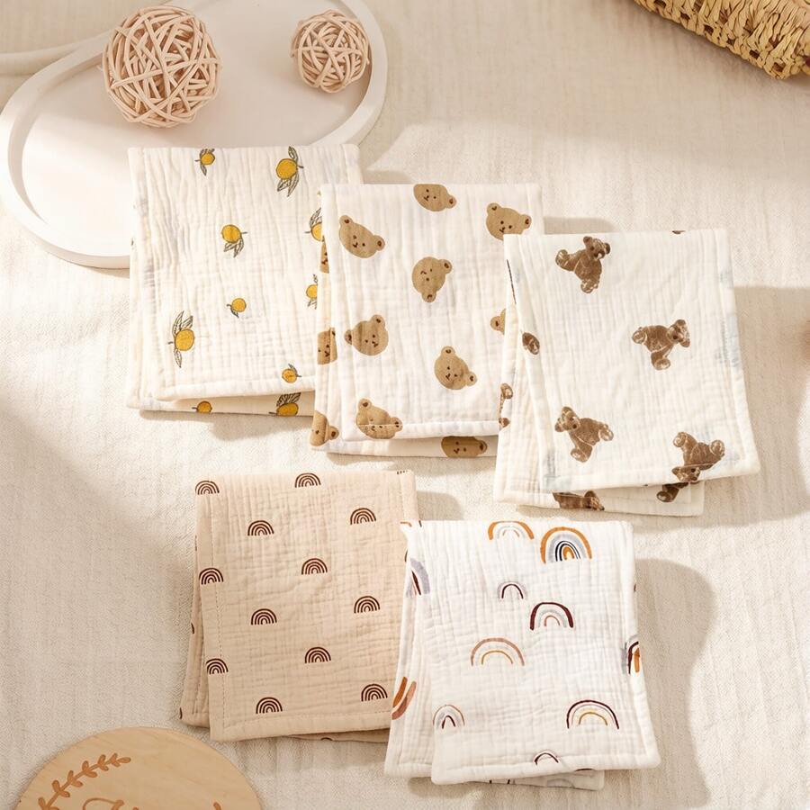 5 Peças Babador Suave de Gaze de 4 Camadas para Bebê, Babadores Absorventes para Alimentação, Vômito, Suor e Limpeza de Manchas de Leite - Multicolorido - Visão 1