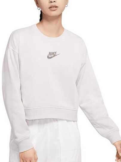  Nike Sportswear 休閒圓領套頭長袖衛衣 女款 淺銀灰