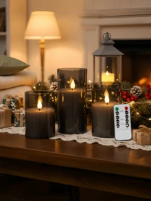 1/2/3 Pcs LED Flameless Candles, Flickering LED Pillar Candles, Upgraded Water Drop Wick, Battery Powered Electronic Candles (Batteries Not Included), With/Without Remote Control, Suitable For Dining Table Centerpiece, Wedding, Garden, Holiday Party, Fireplace, Home Decor (Gray, 3" X 4" 5" 6") - Grey - View 2